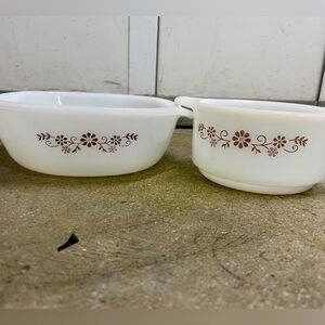 Vintage Milk Glass Bake Dish Set of 2